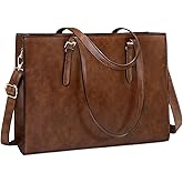 Laptop Bag for Women Waterproof Lightweight Leather 15.6 Inch Computer Tote Bag Business Office Briefcase Large Capacity Handbag Shoulder Bag Professional Office Work Bag