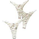 GORGLITTER Women's Lace Thongs 3 Pack Cute Panties Floral No Show Thong Low Rise Comfy Underwear