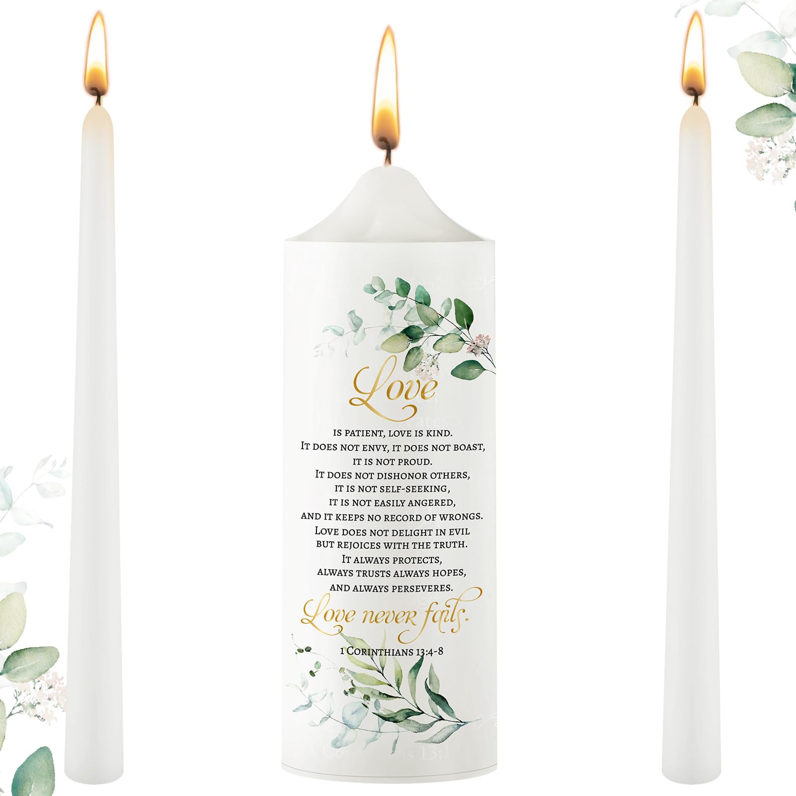 Photo 1 of Frienda Unity Candles for Wedding Ceremony Set Wedding Unity Taper Candles Catholic Religious Ceremony Accessories(Leaf Style)