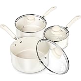 MICHELANGELO Nonstick Sauce Pan Sets, Ceramic Saucepan with Lid, Multipurpose Pot with Lid, Non-Toxic Saucepans, 1QT & 2QT & 3QT, White