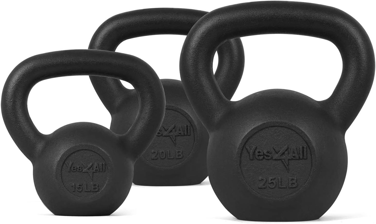 Yes4All Solid Smooth Powder Coated Cast Iron Kettlebell weight Set of