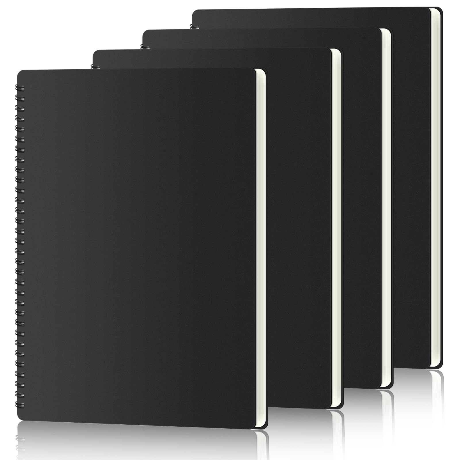 SIMDAO A4 Notepad, 4 Pack Spiral Notebook A4 Lined Paper 29x21cm 50 Sheets/100 Pages Kraft Paper Notebooks Hardcover Notepad for Office School Business (Black)