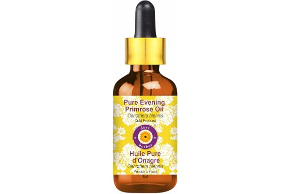 Deve Herbes Evening Primrose Oil (Oenothera biennis) with Glass Dropper Cold Pressed 30ml (1 oz)