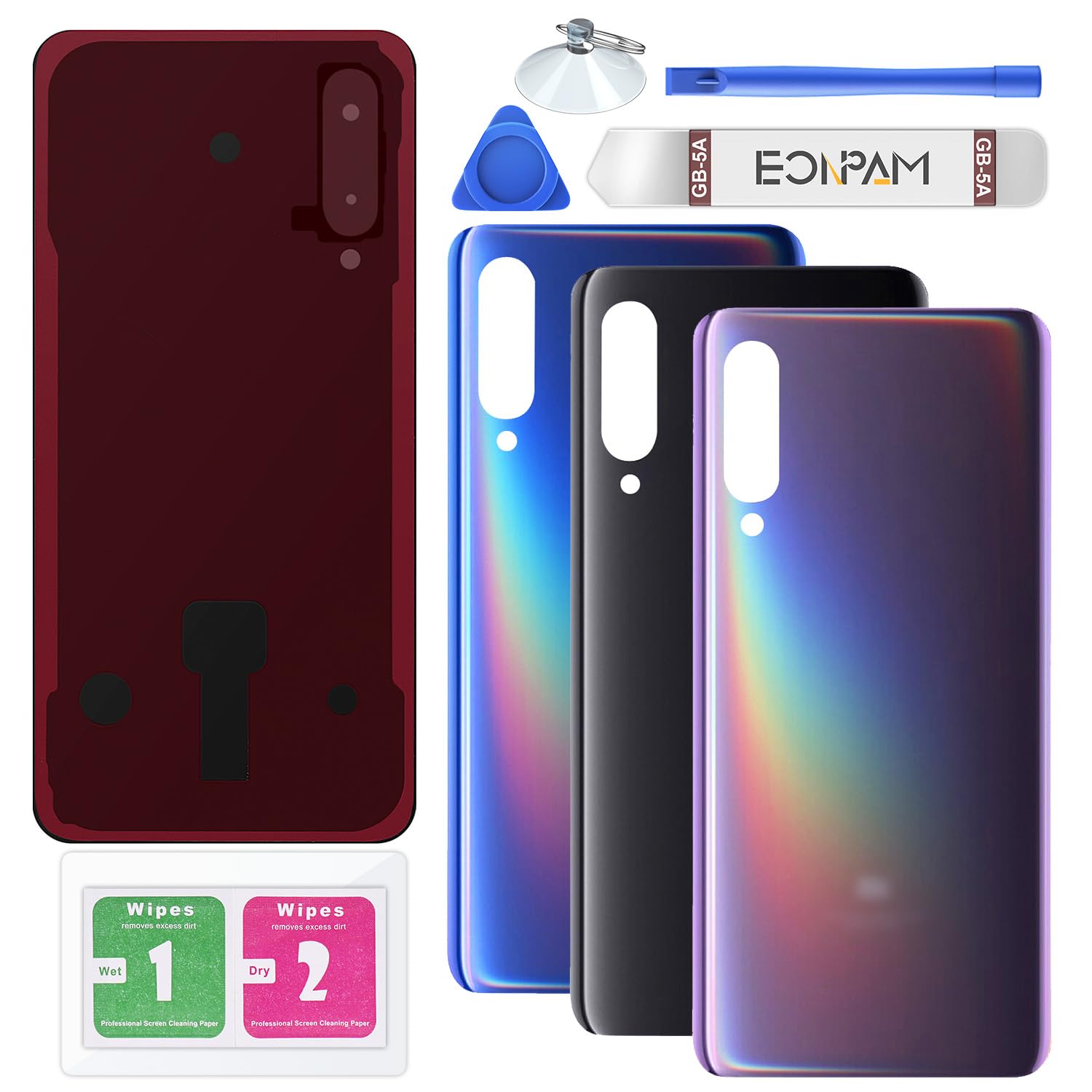Eonpam Back Cover Glass for Xiaomi Mi 9 Rear Glass Replacement with Repair Kit Genuine Rear Housing (Lavender Violet)