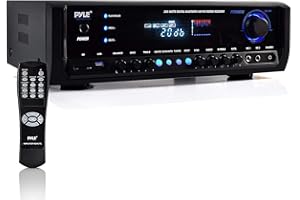 Pyle Wireless Bluetooth Power Amplifier System- 300W 4 Channel Home Theater Audio Stereo Sound Receiver Box Entertainment w/ USB, RCA, 3.5mm AUX, LED, Remote for Speaker, PA, Studio, Black - PT390BTU