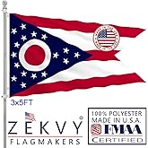ZEKVY Ohio State Flag 3x5 Outdoor Made in USA - Double Sided Heavy Duty Vivid Color Ohio Flags with 2 Brass Grommet