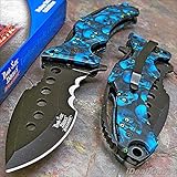 DARK SIDE Spring Assisted Open BLUE SKULL CAMO Tactical Folding Pocket Knife NEW