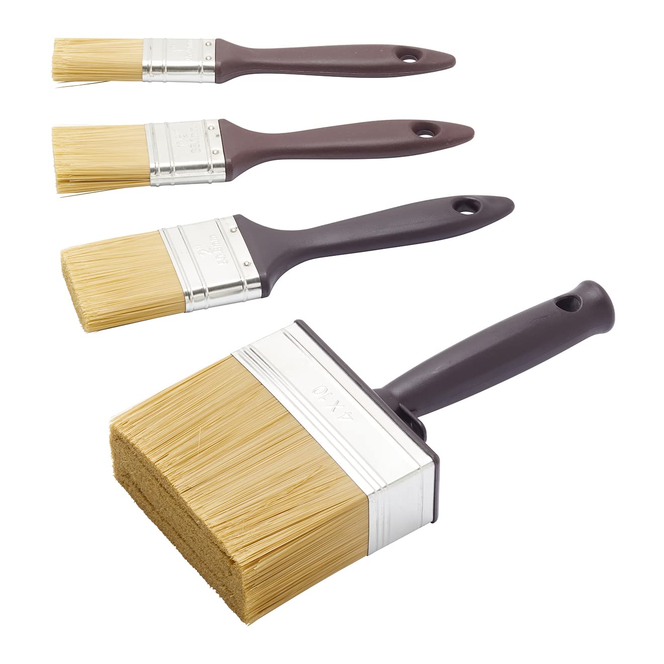 Fit For The Job 4 piece Woodcare Brush for Applying Woodstains, Varnish, Preservatives on All Types of Wood inc. Sheds & Fences, Furniture, Smooth Planed & Rough Sawn Timber, 1", 1.5", 2", Block Brush