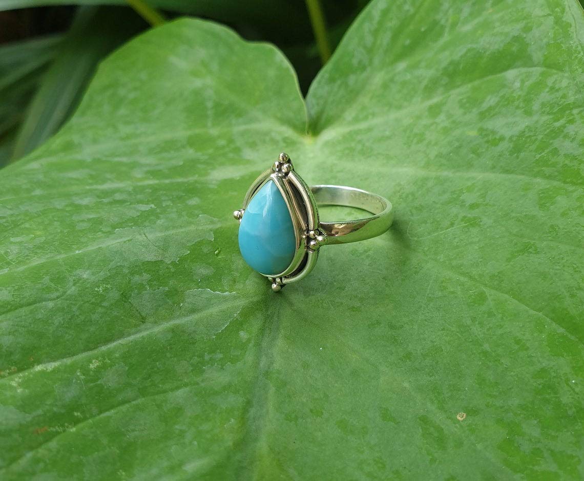 Amazon.com: Larimar Ring, Silver Ring, Natural Gemstone, Precious Stone