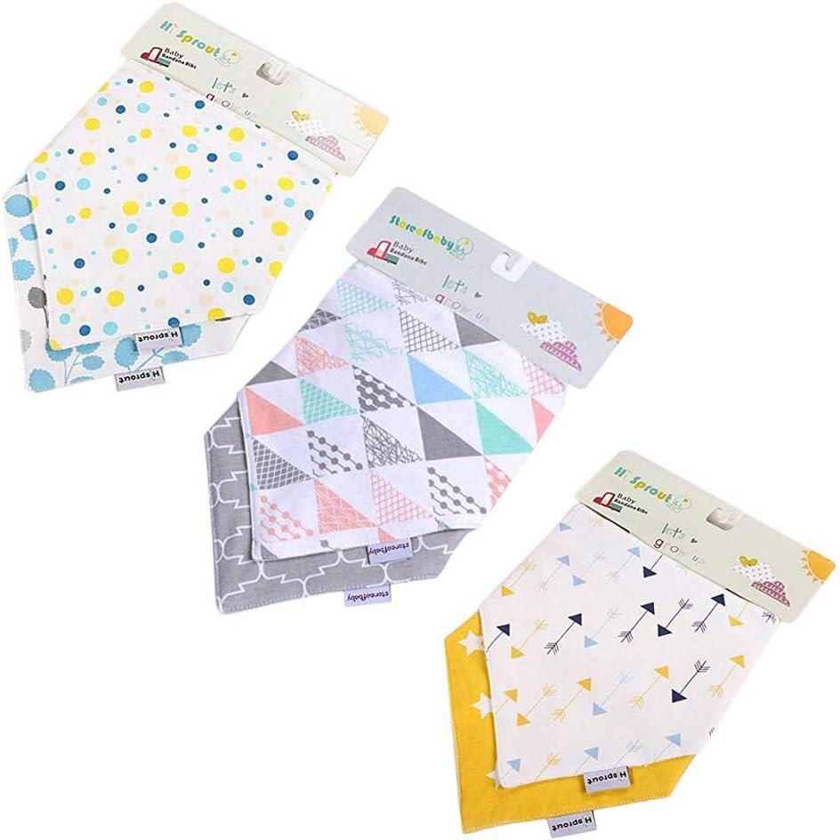 BabyIn BabyDew Bandana Bibs,Unisex 6 Pack 3 layers soft Bamboo Cotton,Waterproof Fleece Bib with Snaps for Babies Drooling,Teething and Feeding