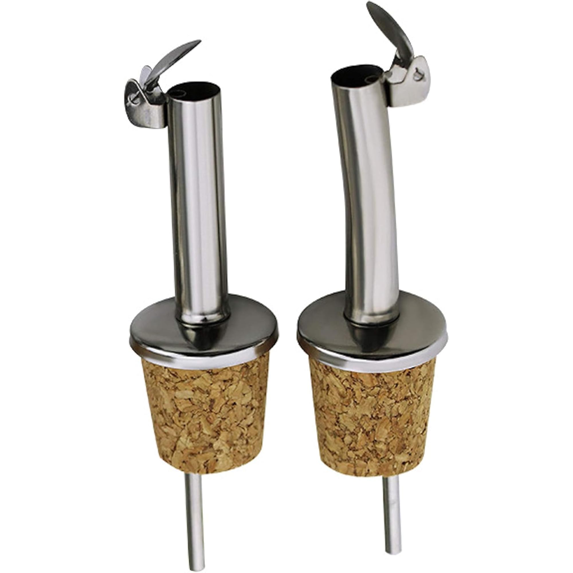 NDS Pack of 2 Stainless Steel & Cork Olive Oil Pourer & Drizzler with Hinged Flip Top Cap Ideal for Wine, Liquor, Coffee, Syrup & Vinegar Dispenser/Bottles