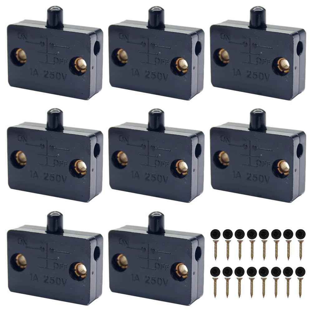 8PCS Black Cupboard Switch - 1A 250V Auto Control Switch for Wardrobes, Bookcases, Shoe Cabinets