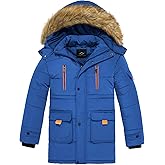 FARVALUE Boy Winter Coat Warm Quilted Puffer Water Resistant Parka Jacket with Detachable Fur Hood for Big Boys