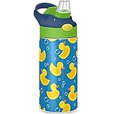 Yellow Duck Bath Bubble Kids Water Bottle with Straw and Carry Handle Blue School Vacuum Insulated Stainless Steel Sports Bottles Leak-Proof for Boys Girls Toddler 12 oz Green Lid