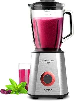 BV5728 Beauty and the Beast 1500 - Batidora de vaso, 1500W, cuchillas 6 filos de acero inoxidable, 2 velocidades + Turbo, pica hielo, jarra cristal graduada 1.5L, boca llenado, sistema seguridad