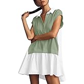 Womens Dresses 2025 Summer V Neck Short Sleeve Casual Loose Flowy Swing Shift Dress Mini Dress Green