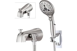 PROOX All Metal Tub Spout with Diverter, 6 Settings Hand held Shower with ON/OFF Pause Switch, Bathtub Faucet with Sprayer Brushed Nickel