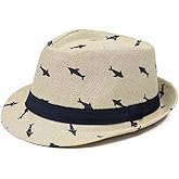 Clobeau Kids Boy Girl Straw Fedoras Hat Summer Beach Straw-Trilby Sunhat Panama Hat Cowboy Jazz Cap UV Bucket Hat