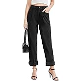 Rasutina Women Corduroy Pants Casual Fall Pants High Waisted Straight Leg Pants for Women Stretchy Work Trousers with Pockets