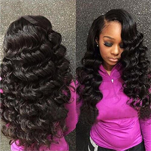 ALIBALLY Unprocessed Virgin Brazilian Hair Bundle Deals 3 Bundles Loose Wave Virgin Hair Brazilian Hair Weave Bundles Mink Brazilian Hair Loose Wave Virgin Hair (100+/-5g)/pc Natural Black (14"16"18")
