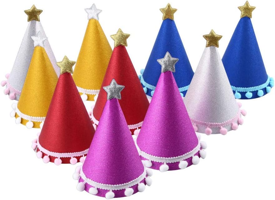 C CRYSTAL LEMON Pack of 10, Party Hats, Birthday hat for Adults and Kids (Universal, Multicolor): Clothing