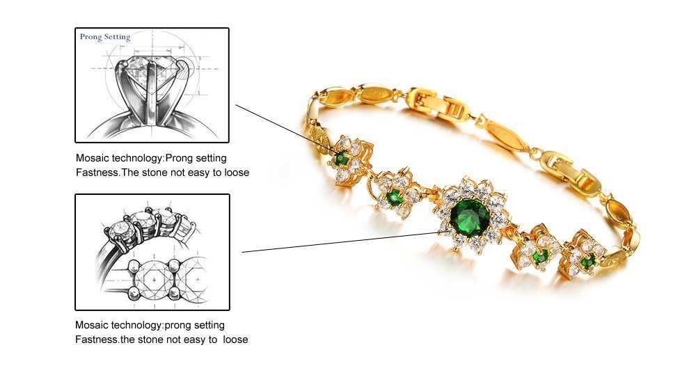 Women Bracelets, Kredy 18K Gold Adjustable Emerald Love Flower Link Bangles Bracelets for Women Girls