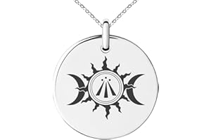 Tioneer Stainless Steel Celtic Awen Arwen Sun & Moon Symbol Small Medallion Circle Charm Pendant Necklace