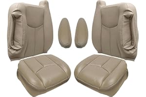 GXARTS Driver and Passenger Side Bottom and Top Lean Back Leather Seat Cover and Armrest Seat Cover Med Tan #522/52i Fit for Chevy Silverado Tahoe Suburban Avalanche GMC Sierra Yukon 2003-2007