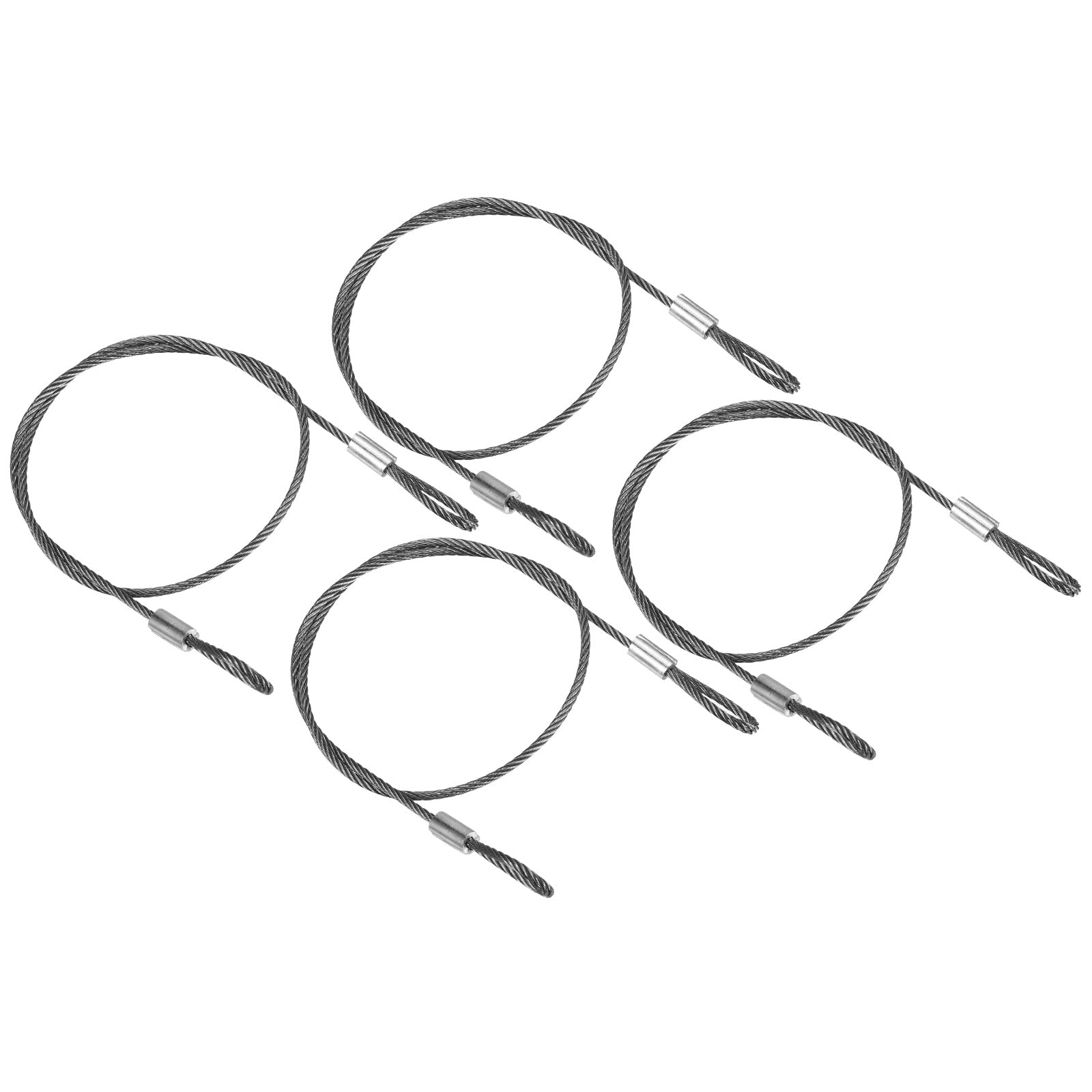 PATIKIL 16 Inch Safety Security Cable Wire, 4 Pack Stainless Steel 40cmx2mm Stage Lights Rope with Double Loop for DJ Lighting Luggage Lock