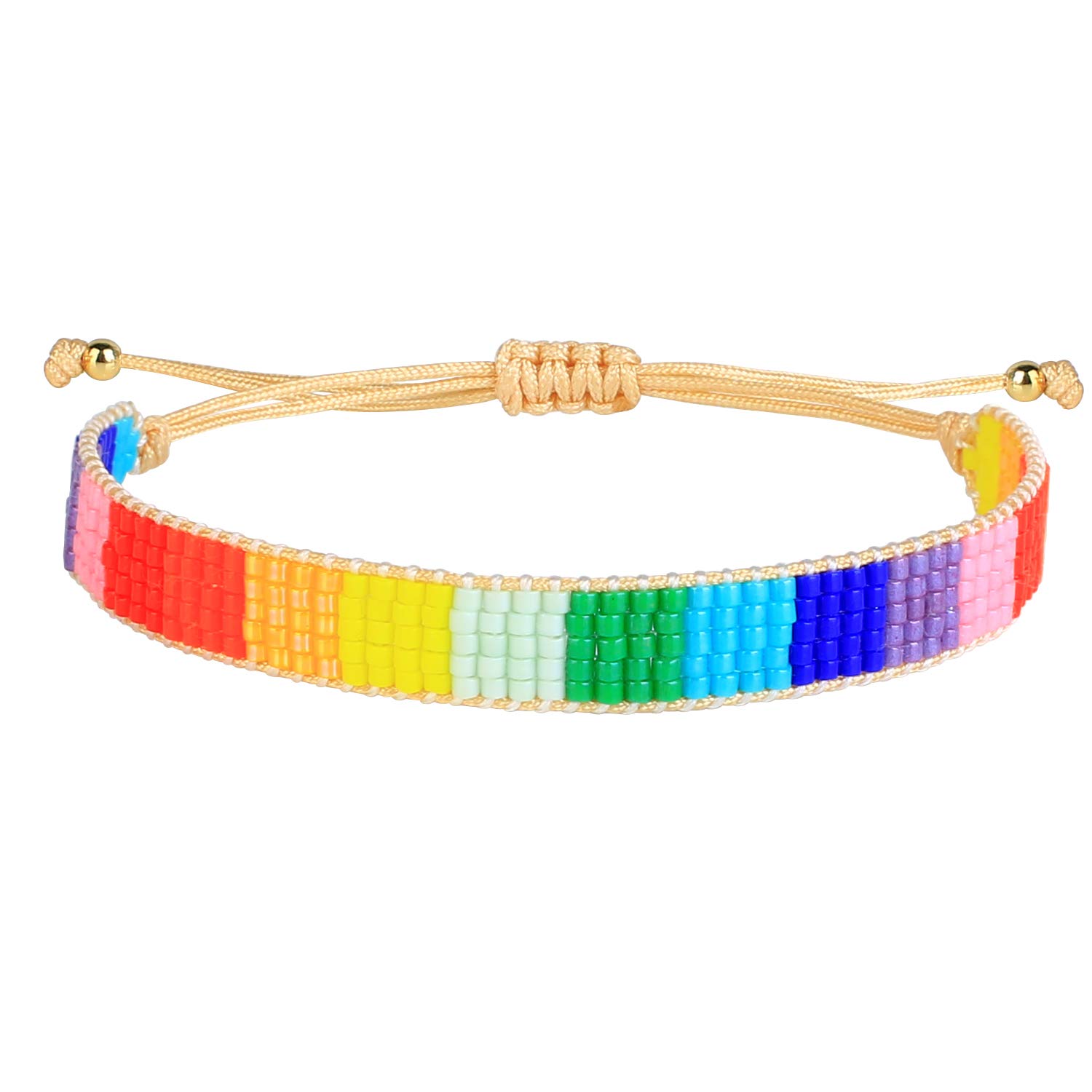 KELITCH Rainbow Wrap Bracelets Japan Miyuki Beaded Bracelets Handmade Braided Statement Jewelry (Rainbow 01D)