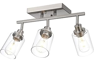 Wanluce 3 Light Track Lighting Kit Brushed Nickel Kitchen Track Lighting Fixtures Ceiling Mount Bathroom Vanity Wall Scones Light Fixture with Clear Glass, Rotatable Spotlight for Kitchen Shop Hallway