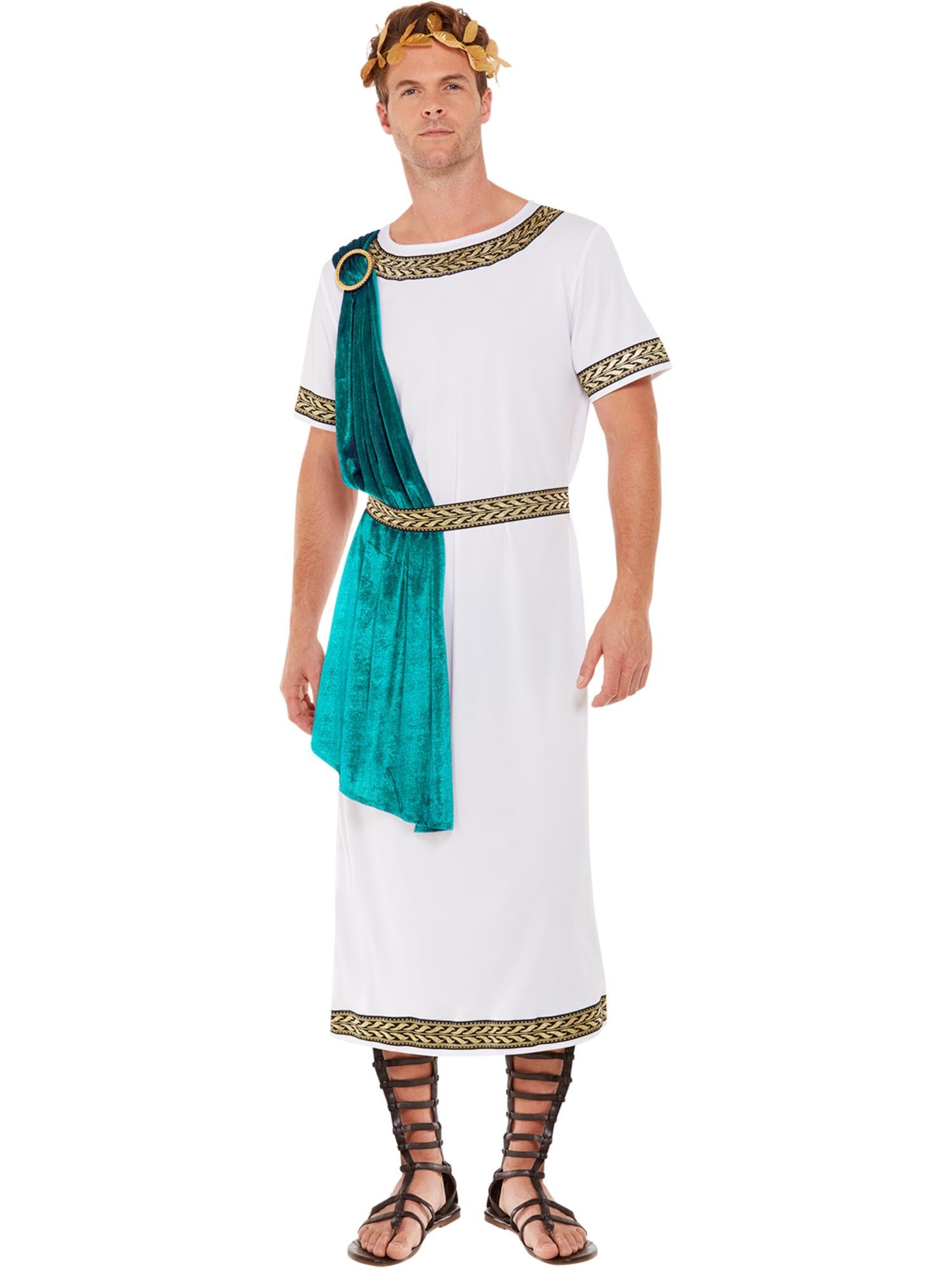 Smiffys Deluxe Roman Empire Emperor Toga Costume, White All In One, Belt & Headband, Legends & Myths Fancy Dress, Ancient Greek Dress Up Costumes
