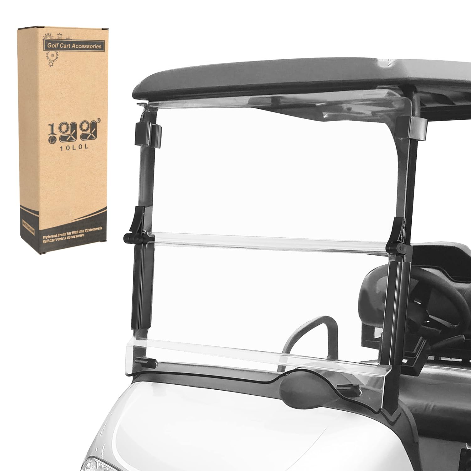 Photo 1 of 10L0L Golf Cart Folding Clear Windshield for EZGO RXV 2008-up, Fold Down Upgrade Thicker Polycarbonate(PC), Strong Impact and Shatterproof