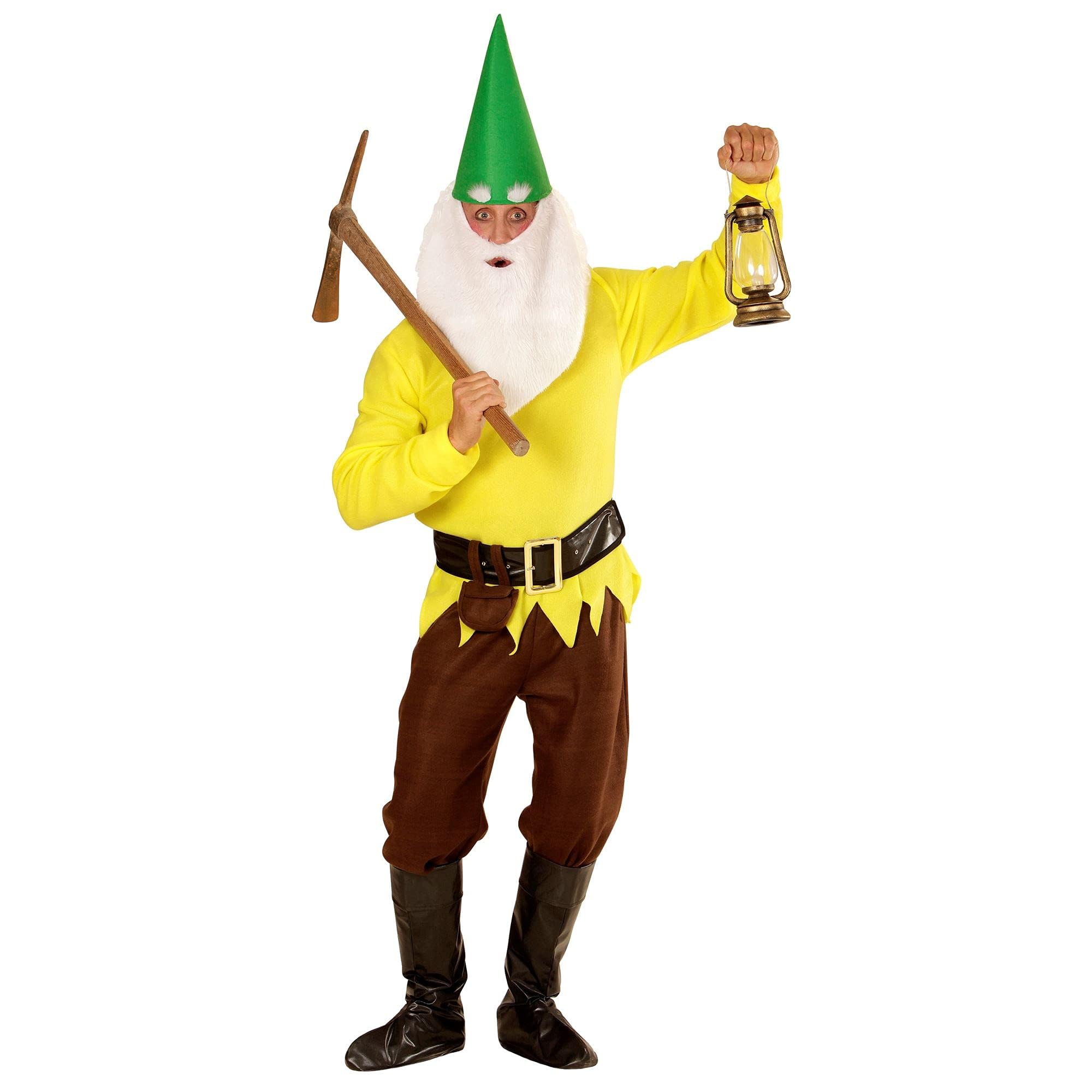 Widmann 01343 - Adult Costume Dwarf, jacket, pants, belt with bag, shoe cover, hat with ears, eyebrows and beard