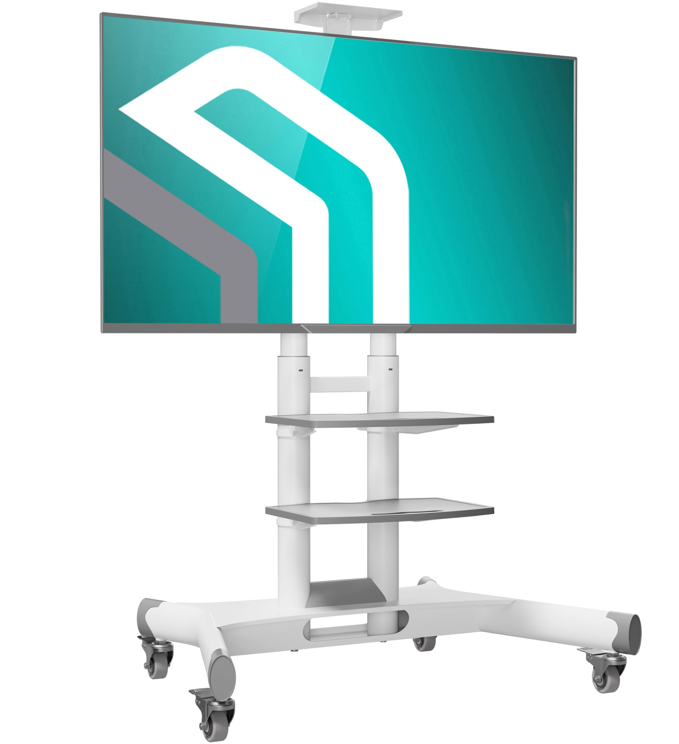 ONKRON Mobile TV Stand on Wheels for 40-70 Inch Screen, Universal TV Stand Wheels up to 45,5 kg - Professional TV Trolley VESA 100x100-600x400/Height Adjustable TV Floor Stand Shelf TS1552-W White