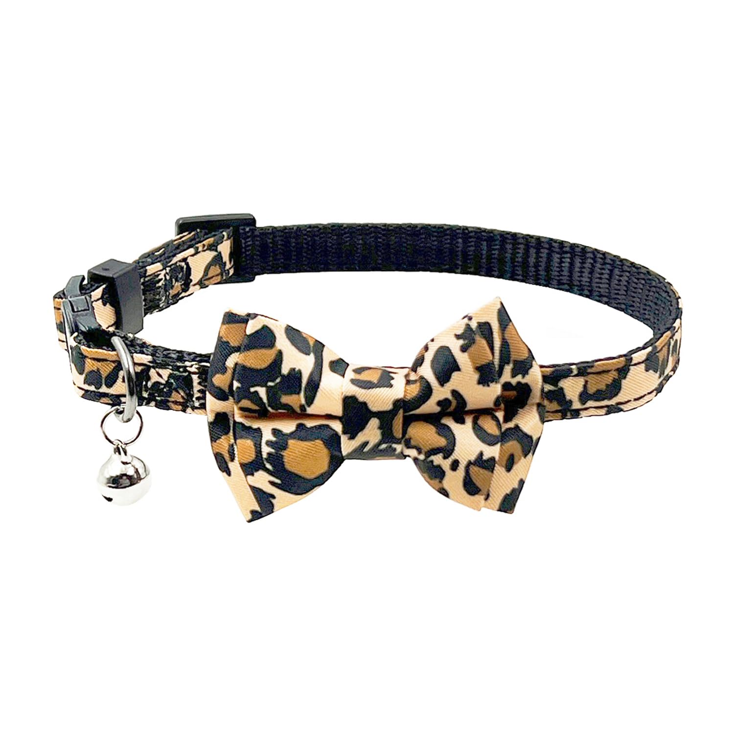 Olahibi Breakaway Cat Collar, Safe Release, Quick Release, Removable Bowtie, Clear Bell, for Adult Cats.(Brown Leopard) — image 1