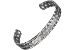 EnerMagiX Copper Bracelets for Men Women,6.69in Pure Copper Adjustable Retro Fashion Silver Magnetic Bracelet, Magnetic Jewelry Present(2047s)