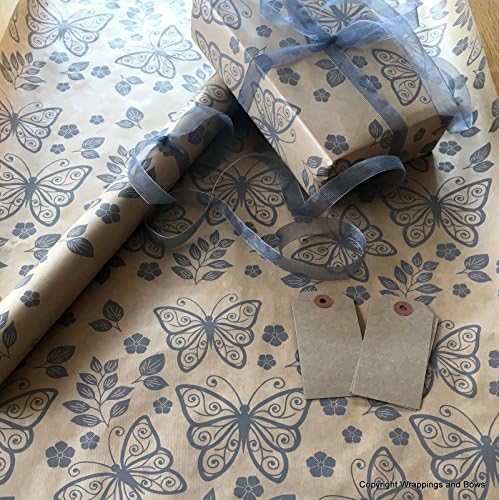 Natural Kraft Patterned Brown Gift Wrapping Paper - Grey Baroque - 50cm wide (5 metre roll)