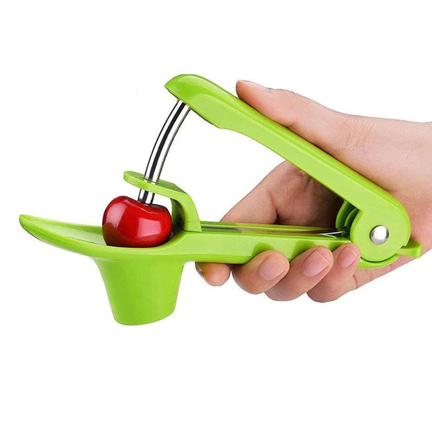 Cherry Pitter Tool, Portable Cherry Core Remover with Space-Saving Lock Design, Stainless Steel Cherry Remover (Green)