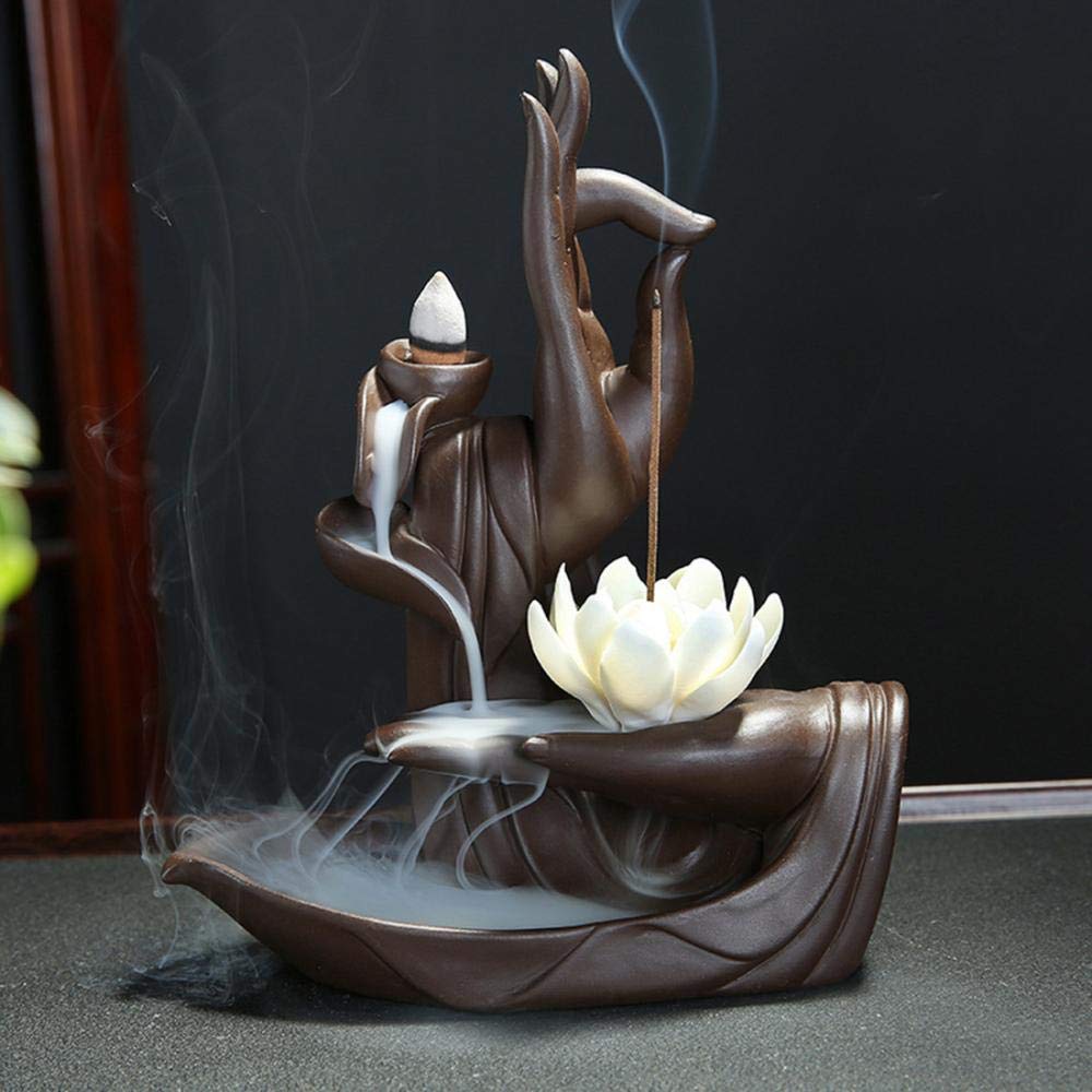 XUDREZ Handmade Backflow Incense Burner Lotus Backflow Incense Holder with 20pcs Backflow Incense Cones Home Decor