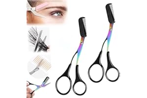 JILITSE Eyebrow Trimmer Scissor, 2 in 1 Non-Slip Eyebrow Cutter Hair Removal Eyebrow Scissors with Comb, Eyebrow Grooming Scissors Makeup Tool, Eyebrow Trimmer for Men Women Ladies, 2Pcs Black