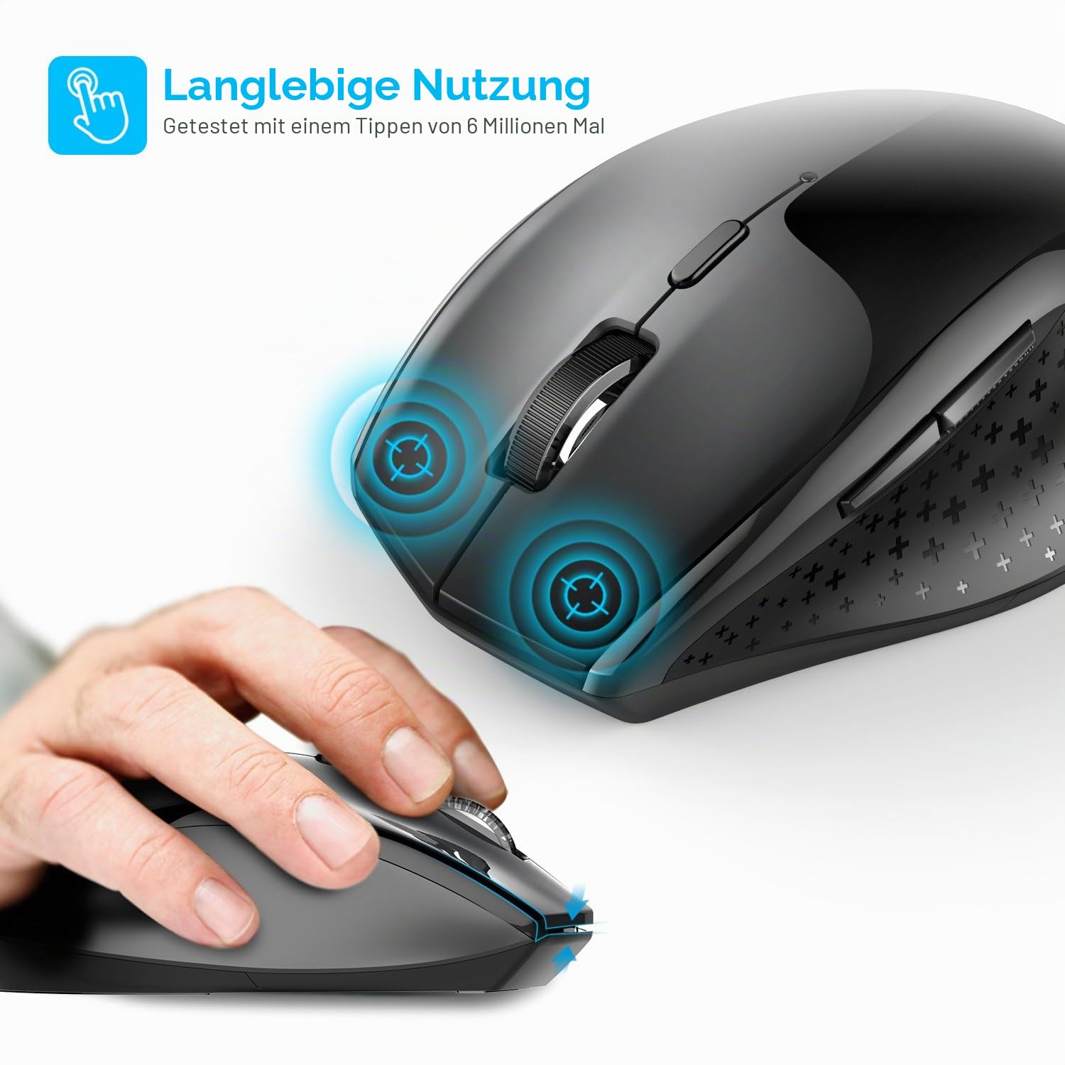 TECKNET Silent Maus Kabellose, 4800DPI 2.4GHz Leise Funkmaus mit Nano Empfänger, Side Control, Ohne Klickgeräusche, 6 Verstellbare DPI Level, Sechs Knöpfe Wireless Maus für Büro Zuhause, Schwarz 9