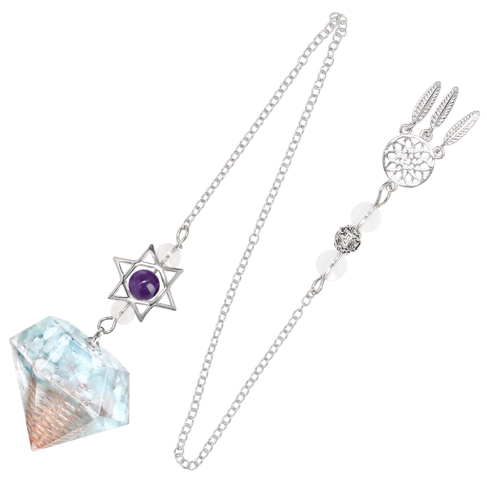 mookaitedecor Aquamarine Resin Crystal Point Gemstone Reiki Healing Pendulums for Dowsing Scrying Divination Meditation, Merkaba Star Dreamcatcher