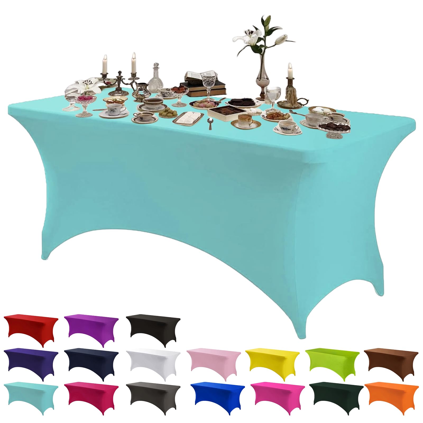 Stretchable Tablecloths,Blue Spandex Fitted Tablecover 6ft Washable Stretch Spandex Table Cover Fitted for Rectangle Tables,Universal Elastic Spandex TableCover for Wedding Banquet Holiday Party
