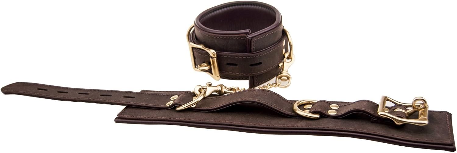 Bound by Loving Joy Nubuck Leather Ankle Restraints, Ankle Cuffs, Bondage Restraints, Bondage Gear, Brown & Gold