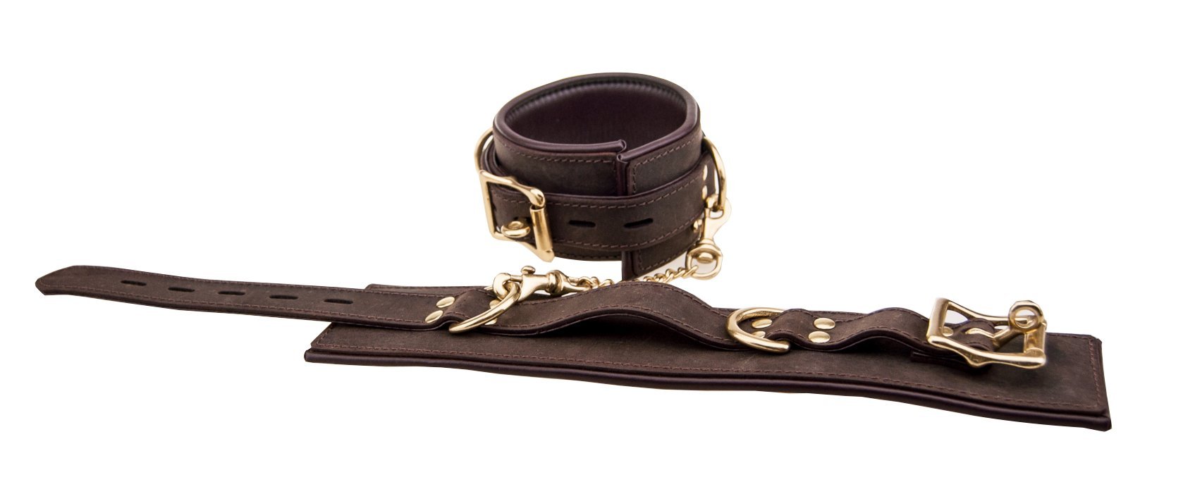 Bound by Loving Joy Nubuck Leather Ankle Restraints, Ankle Cuffs, Bondage Restraints, Bondage Gear, Brown & Gold