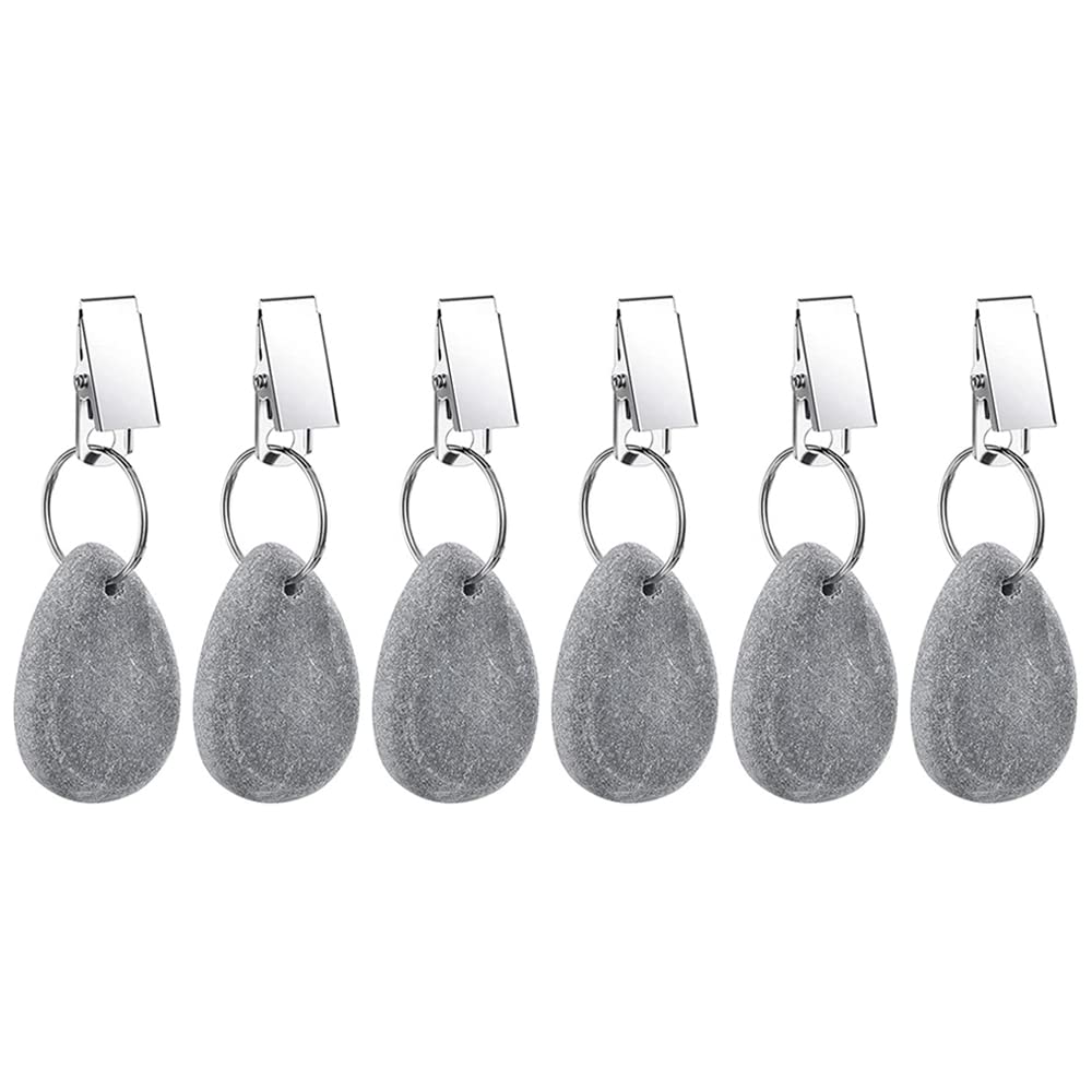 Tablecloth Weights Hangers, Tablecloth Pendant Stone Table Cover Weights with Metal Clips for Outdoor Party Picnic Table Decoration (Grey, 6pcs)
