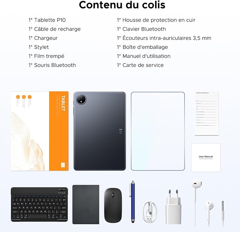 P10 Tablette Tactile 10 Pouces, 90Hz,48Go+128Go/2 to TF, Gris