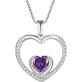 FJ Heart Pendant Necklace 925 Sterling Silver Birthstone Jewelry for Women