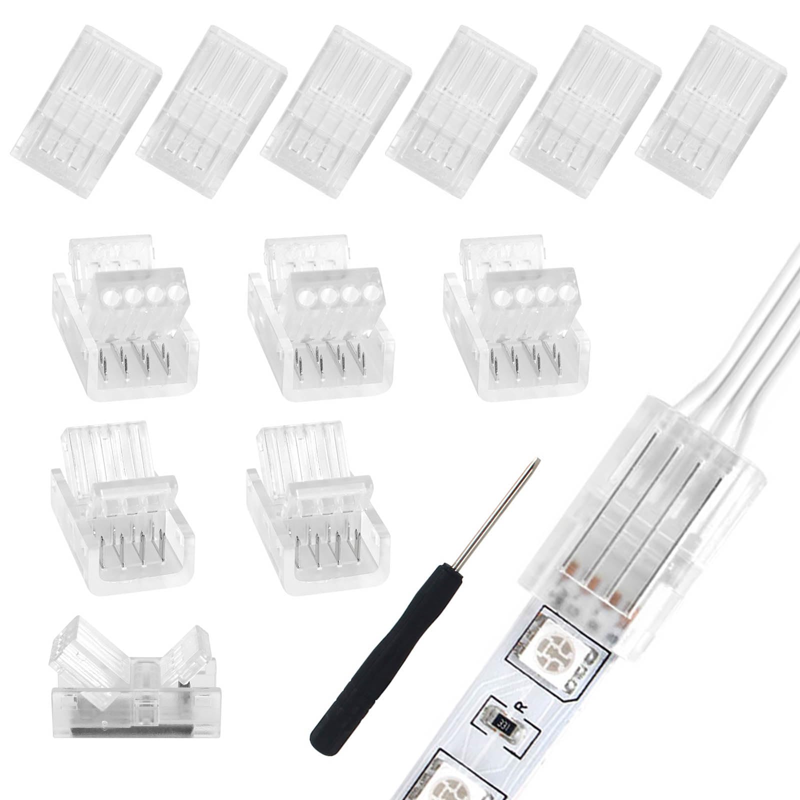VIPMOON 12 Pack 4 Pin LED Strip Light Connectors for 10mm Wide Waterproof or Non-Waterproof RGB 5050 LED Strip Light, 0-36V 5A
